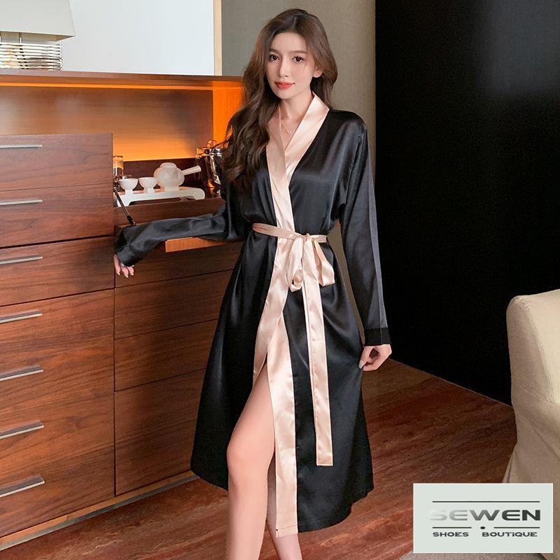 Áo Choàng Ngủ Kimono Bằng Lụa Lạnh Cao Cấp Gợi Cảm Phong Cách Nhật Bản Cho Nữ