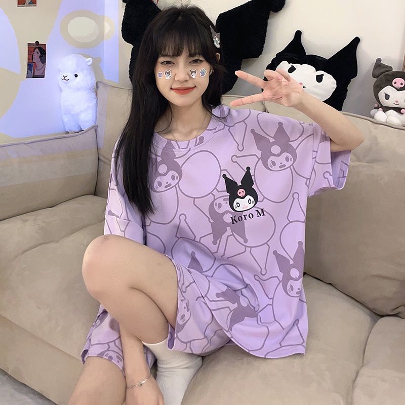 Bộ Đồ Ngủ Tay Ngắn Dáng Rộng In Hoạt Hình Gấu Dâu Tây Thời Trang Mùa Hè 2023 Cho Bạn Gái