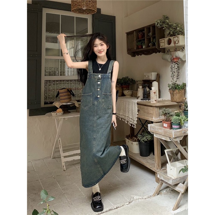Đầm Yếm denim Mùa Hè 2023 Mới Phong Cách Cổ Điển Cho Nữ
