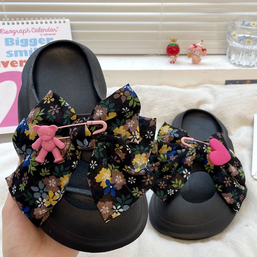 Dép bánh mì mùa hè dễ thương nơ mặc bên ngoài đế dày