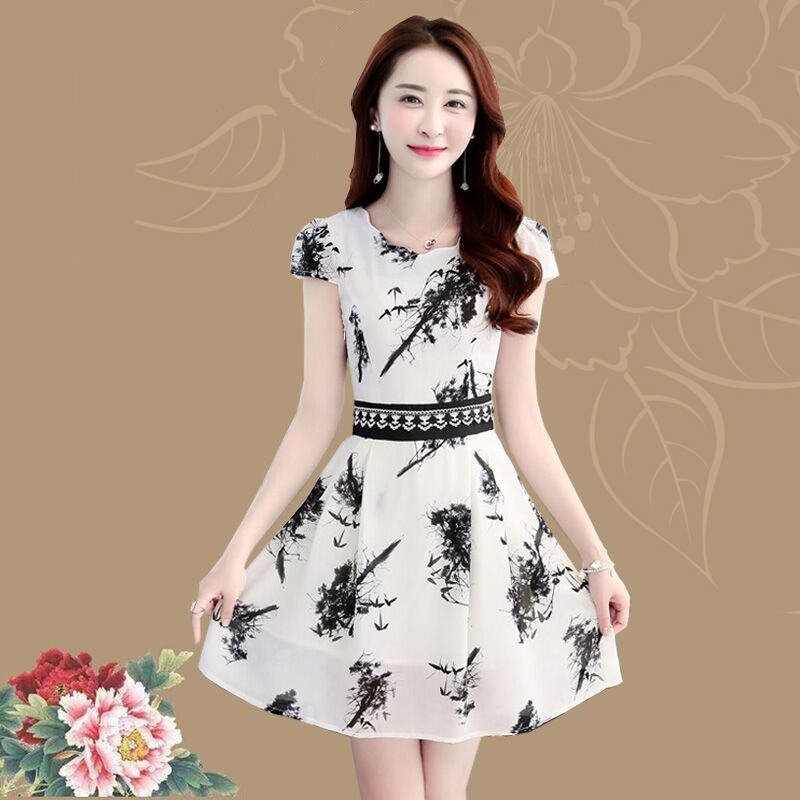 Giao Hàng Trong Ngày Đầm Chiffon Chữ A Tay Ngắn Phong Cách Mới 2023 Dáng Ôm Vừa Vặn Mùa Hè Dành Cho Mẹ