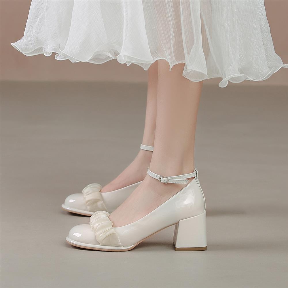 Giày cao gót quai ngang Giày Mary Jane gót thô