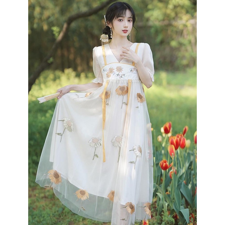 Đầm Hán Phục Cách Tân Thêu Họa Tiết Phong Cách Trung Hoa Cổ Điển Thanh Lịch Cho Nữ