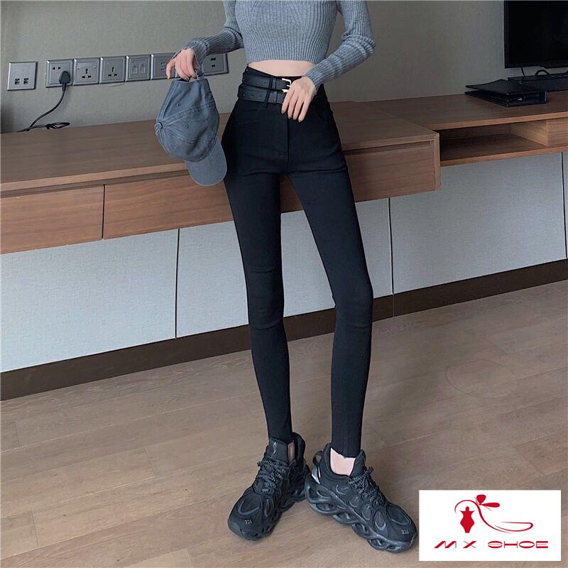 Quần Bút Chì Màu Đen Lưng Cao Dáng Ôm Dài Đến Mắt Cá Chân Phong Cách Mùa Thu Hợp Thời Trang Cho Nữ