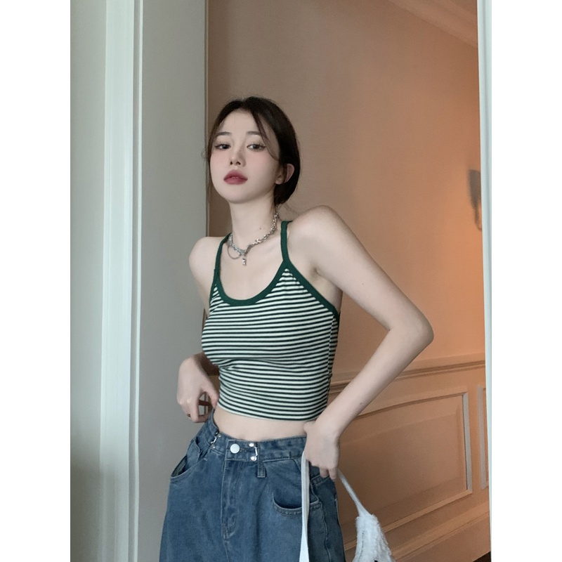 ZHELIHANGFEI Áo Sweater Hai Dây Lưng Cao Phong Cách Quyến Rũ