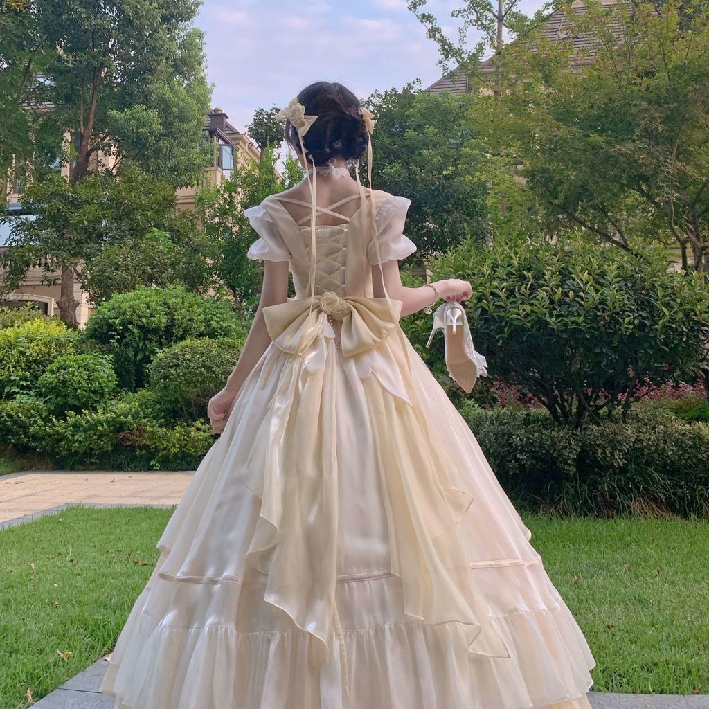 Chân Váy Dài Trung Bình In Hoa Kiểu Lolita Dễ Thương