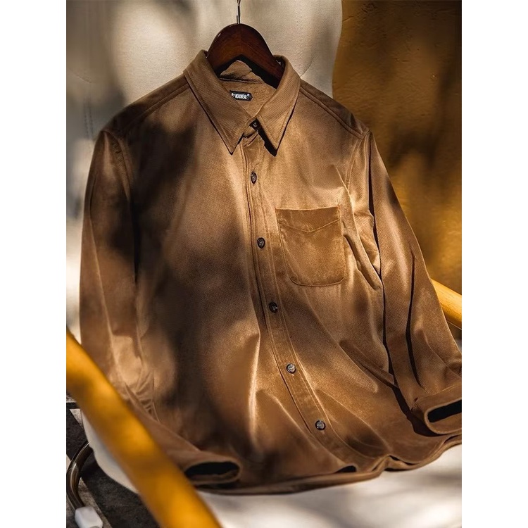 Áo Sơ Mi Nhung Bóng Dài Tay Phối Lớp Cá Tính Theo Phong Cách Mùa Thu Dành Cho Nam / Size M-2XL