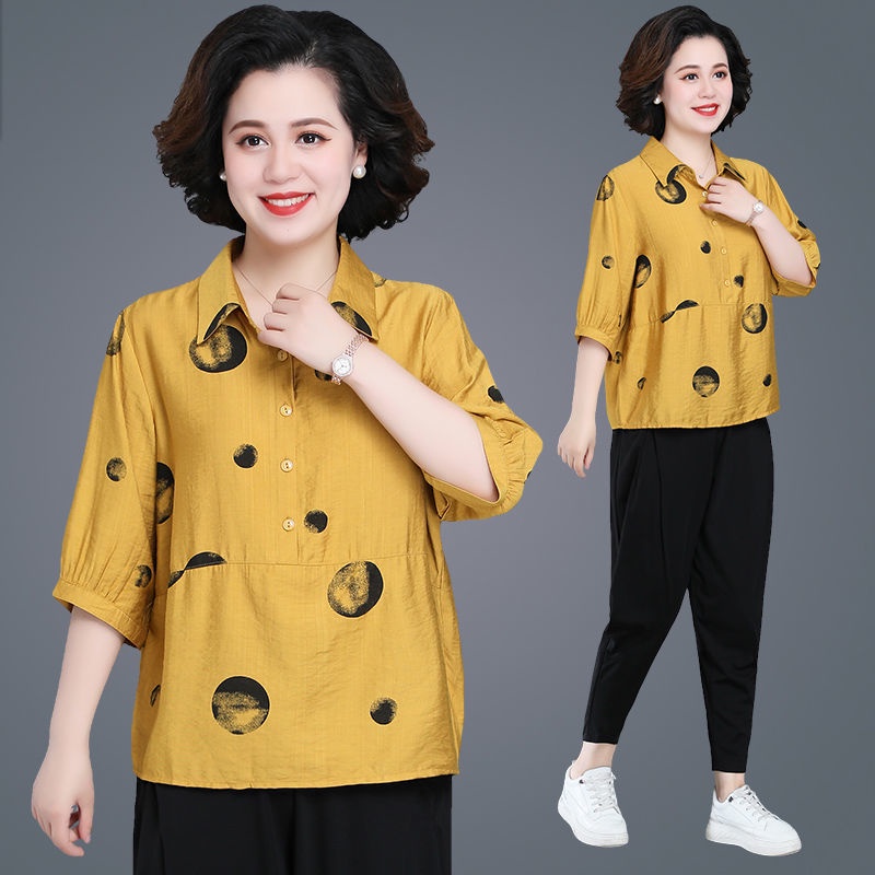 Áo Thun Tay Ngắn Phong Cách Phương Tây Thời Trang Cho Phụ Nữ Trung Niên