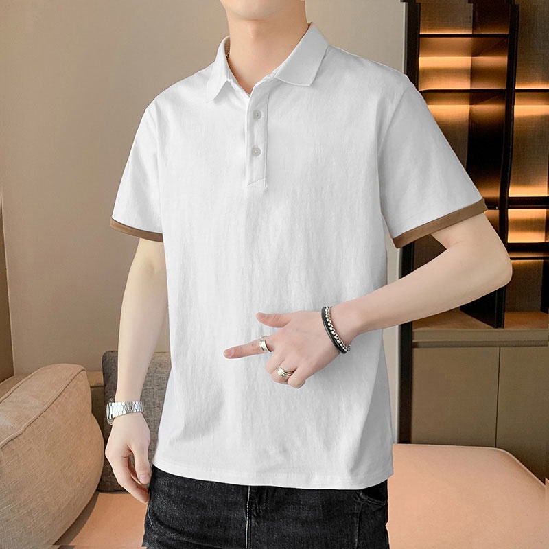 Áo polo Tay Ngắn Dáng Rộng Màu Trơn Phong Cách Hàn Quốc Thời Trang Mùa Hè Mới Cho Nam