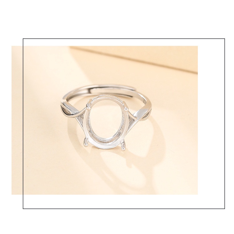 Nhẫn Hở Mạ Bạc 925 Hình oval Dát Sáp Ong Màu Trắng Vàng 18K