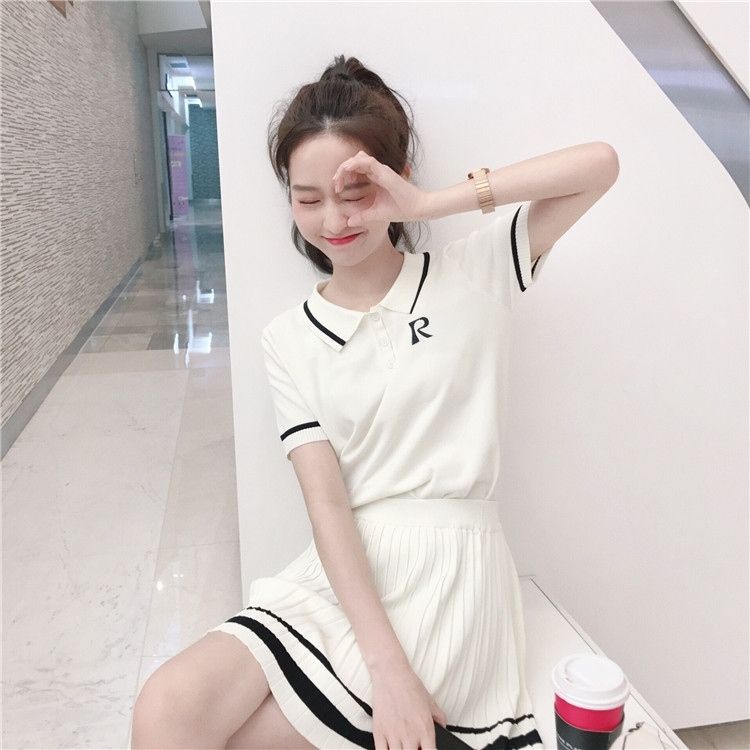 Set Áo Váy polo Dệt Kim Hai Mảnh Ôm Dáng Phong Cách Pháp Cổ Điển Kiểu Mới 2023 Dành Cho Bạn Nữ