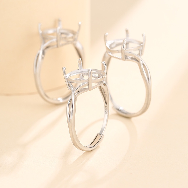 Nhẫn Hở Mạ Bạc 925 Hình oval Dát Sáp Ong Màu Trắng Vàng 18K