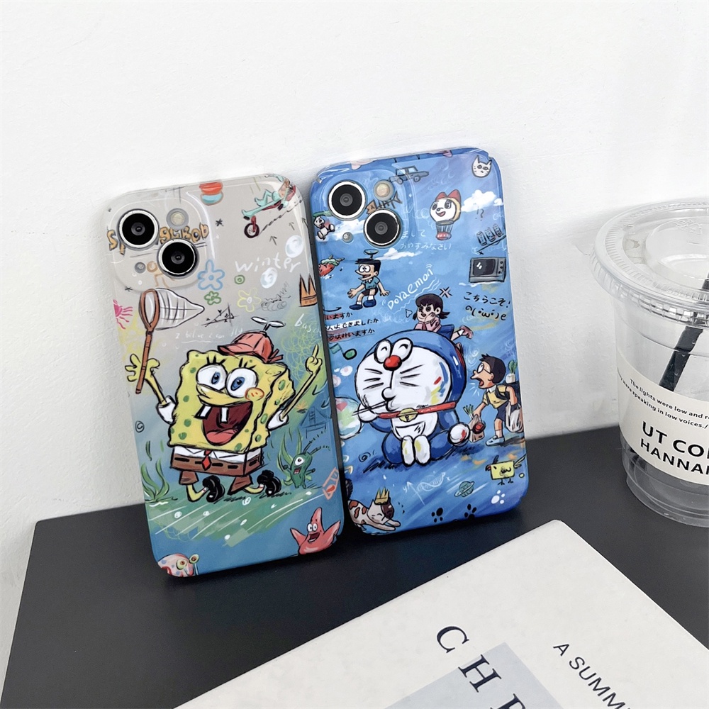 Ốp Điện Thoại Hình Doraemon SpongeBob Chống Rơi Cho iPhone 11 14 11Promax 14Pro 12 13Pro