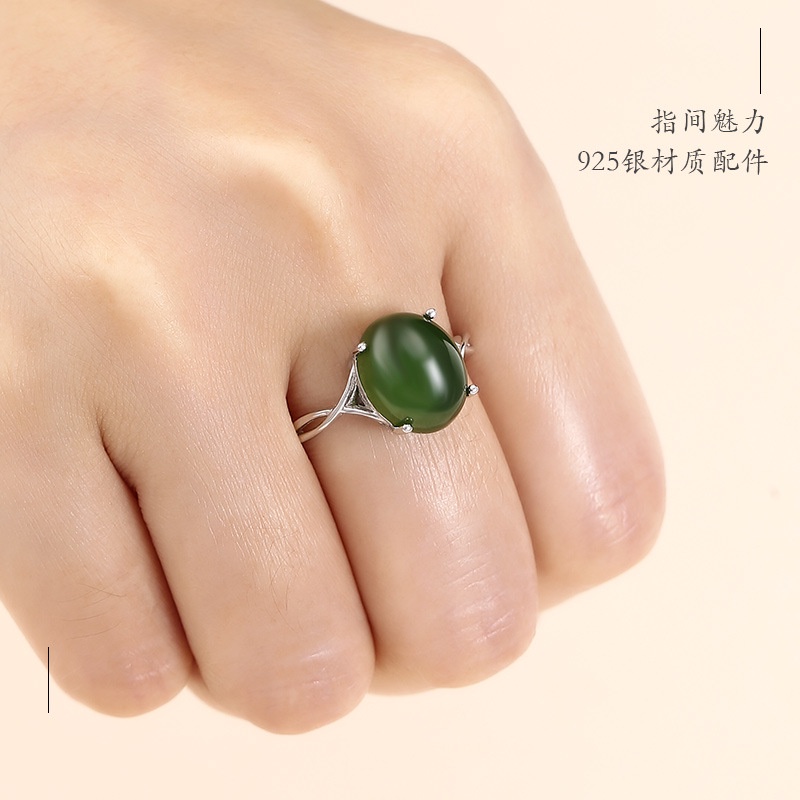 Nhẫn Hở Mạ Bạc 925 Hình oval Dát Sáp Ong Màu Trắng Vàng 18K