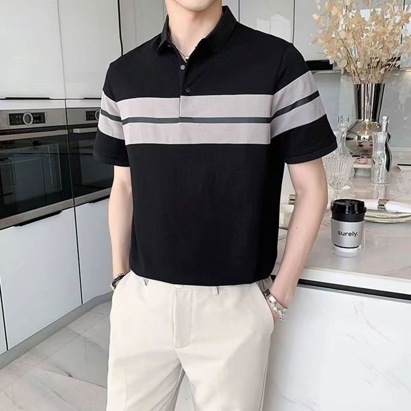 Áo polo Tay Lửng Dáng Rộng Họa Tiết Kẻ Sọc Thời Trang Mùa Hè Cho Nam