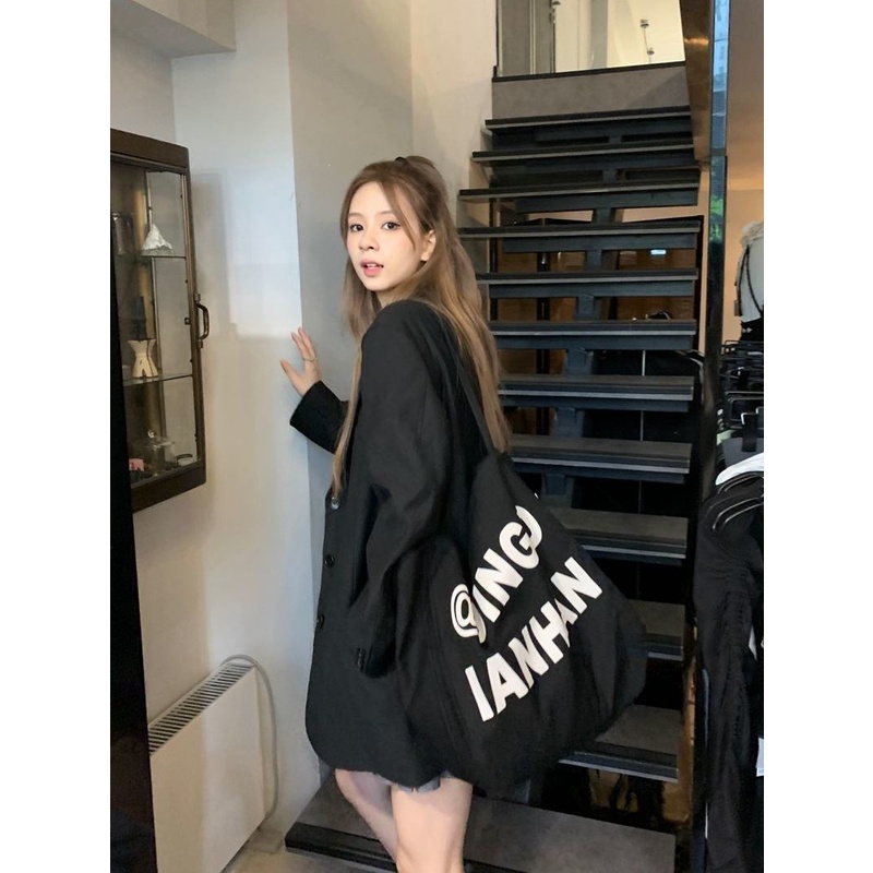 Túi Xách Canvas Cỡ Lớn In Chữ Thời Trang Cho Nữ