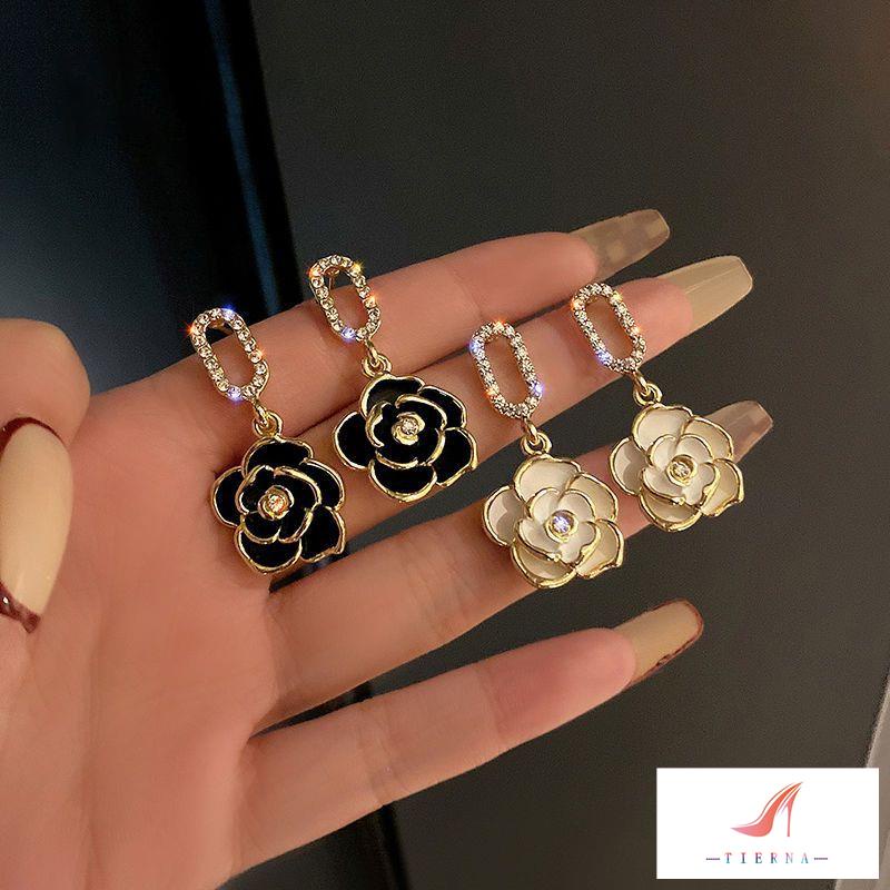 Tierna ~ [Bán Chạy] Bông Tai Hình Hoa Trà Pháp Cao Cấp Thời Trang Mùa Đông Cho Nữ