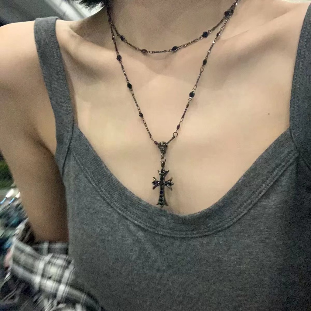 Dây Chuyền Hai Lớp Mặt Hình Thánh Giá Phong Cách Châu Á Cá Tính Cho Nữ