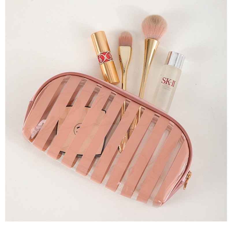 Túi Đựng Mỹ Phẩm Du Lịch Bằng PVC Trong Suốt Kẻ Sọc Chống Thấm Nước Đa Năng