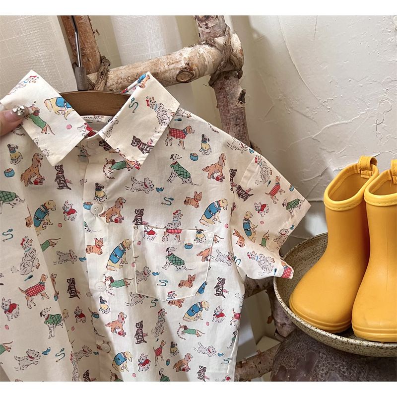 Áo Sơ Mi Tay Ngắn In Hoạt Hình Thời Trang Mùa Hè 2023 Cho Bé Trai