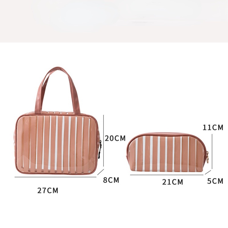 Túi Đựng Mỹ Phẩm Du Lịch Bằng PVC Trong Suốt Kẻ Sọc Chống Thấm Nước Đa Năng