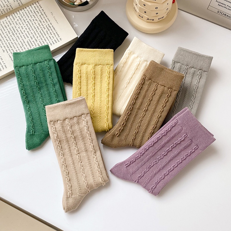 Vớ Kafu D804 Màu Đen / Trắng Phong Cách Preppy Thời Trang Thu Đông Cho Nữ