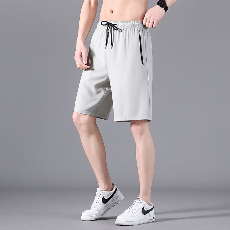 Quần Short Thể Thao Vải Lụa Lạnh Mỏng Nhanh Khô Màu Trơn Phối Dây Rút Thời Trang Mùa Hè Cho Nam