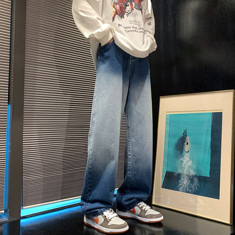 Quần Jean Nhuộm Đen Ống Rộng Phong Cách Retro Mỹ Cá Tính Cho Nam