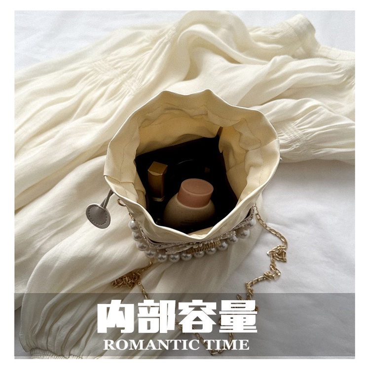 Túi Xách JASMIN NOIR Đeo Chéo Đan Lát Hình Vuông Đính Ngọc Trai Thời Trang Cho Nữ