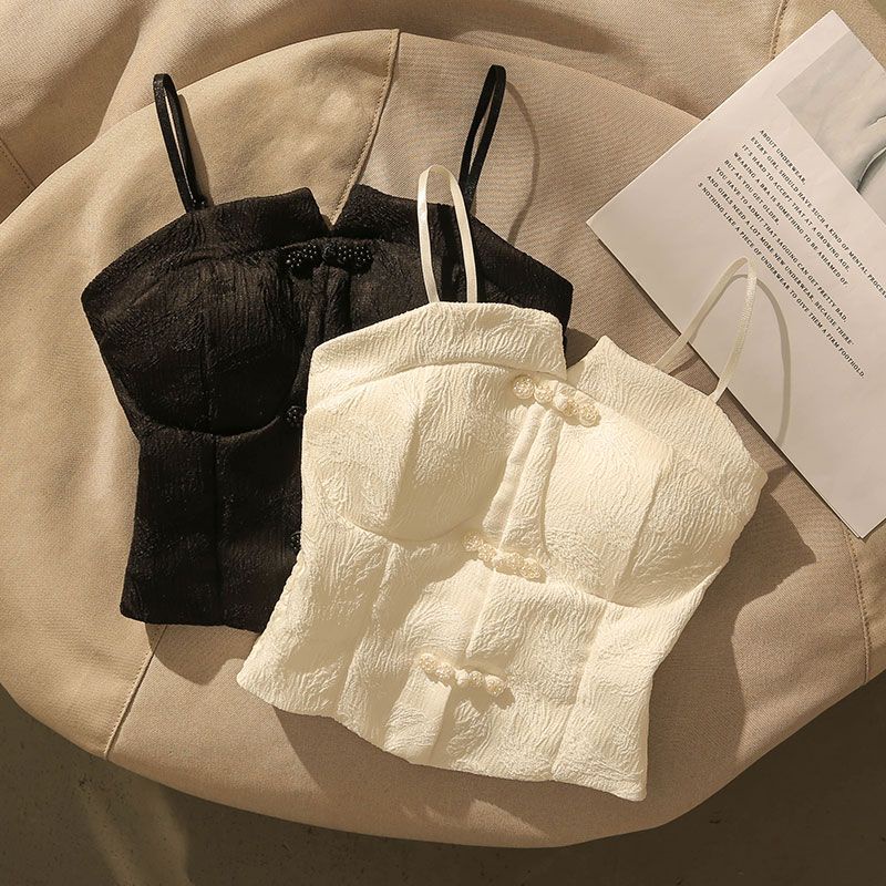 Áo Hai Dây Có Đệm Ngực Màu Trắng Phong Cách Pháp Thời Trang Mùa Hè Quyến Rũ Cho Nữ