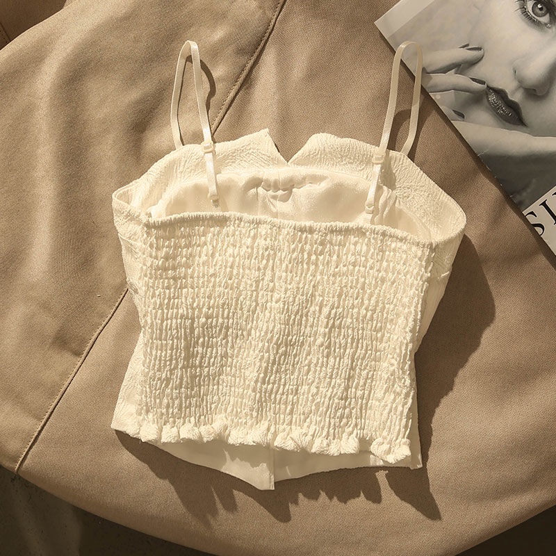 Áo Hai Dây Có Đệm Ngực Màu Trắng Phong Cách Pháp Thời Trang Mùa Hè Quyến Rũ Cho Nữ