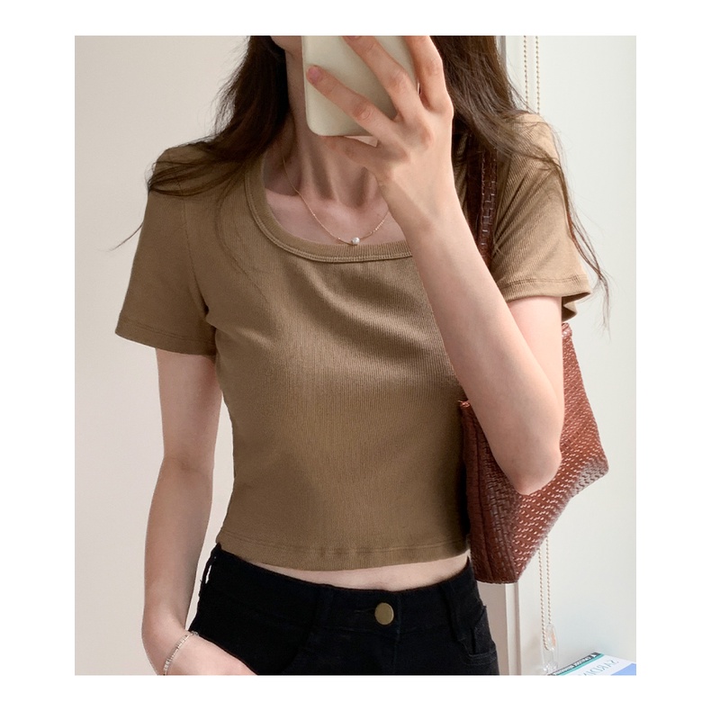 Áo Thun Cổ Vuông Ngắn Tay Dáng Ôm Thời Trang Dành Cho Nữ 61878