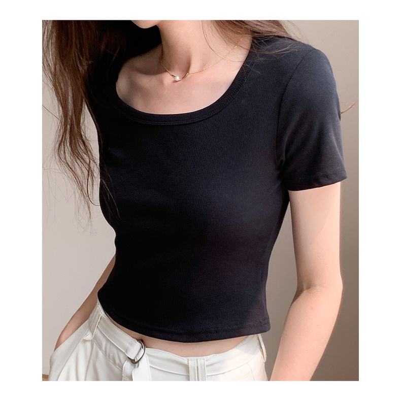 Áo Thun Cổ Vuông Ngắn Tay Dáng Ôm Thời Trang Dành Cho Nữ 61878