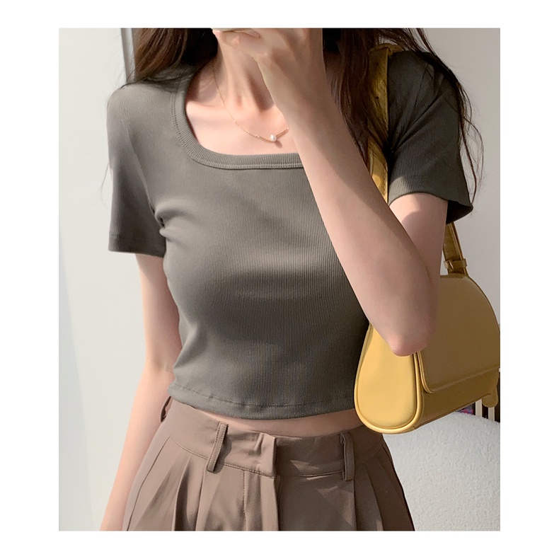 Áo Thun Cổ Vuông Ngắn Tay Dáng Ôm Thời Trang Dành Cho Nữ 61878