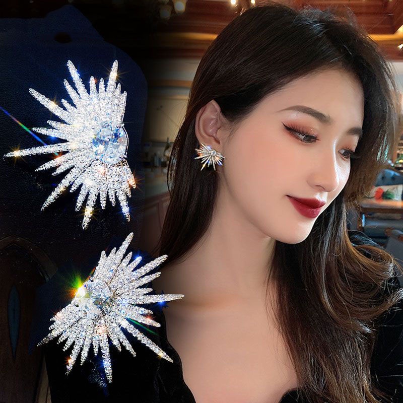 Bông Tai Mạ Bạc 925 Đính Đá Zircon Phong Cách Âu Mỹ Sang Trọng