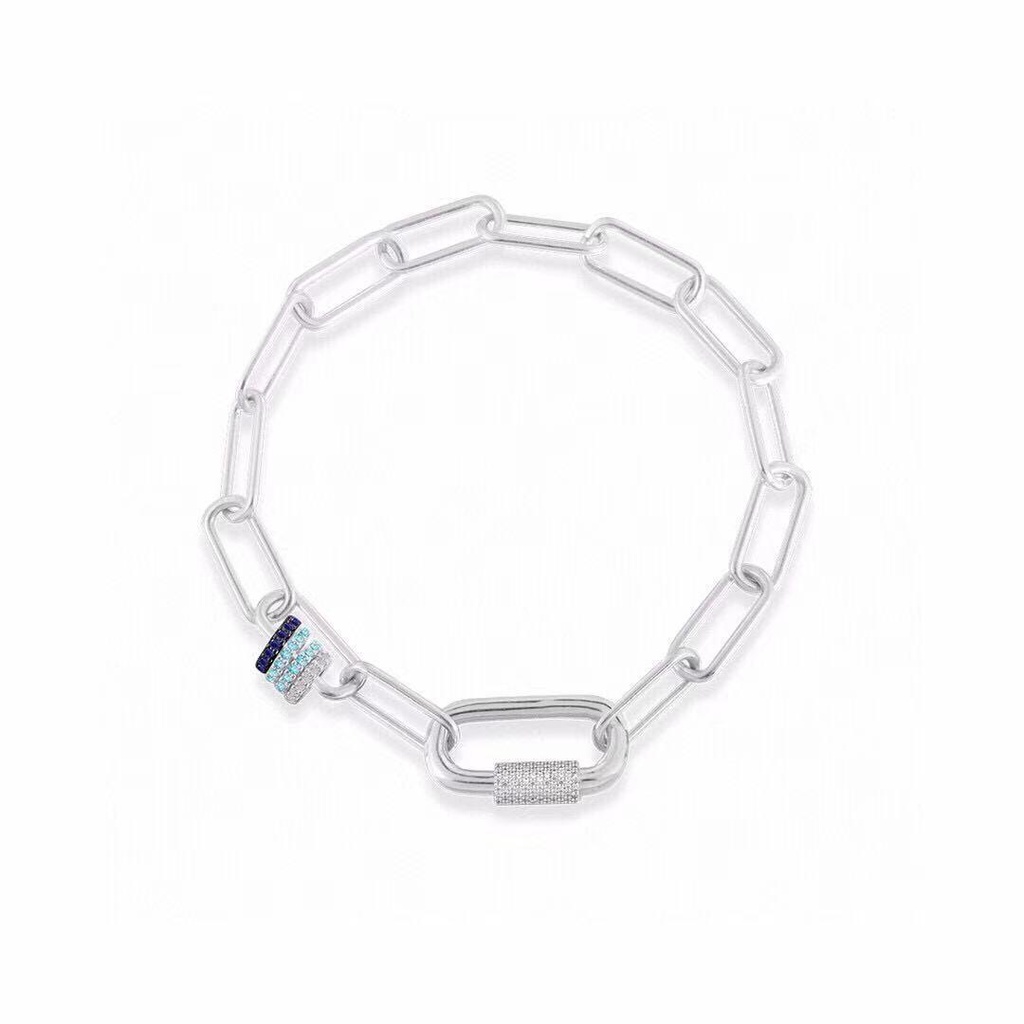 Vòng Đeo Tay Chuỗi Xích Bằng Bạc Sterling apm S925 Nhiều Vòng Màu Xanh Dương Kim Cương Dày Khóa Biểu Tượng Tình Yêu Ngọt Ngào Không Làm Khóa Cổ Cao S925 Sẽ Rất Xinh Đẹp Cho Mọi Người Yêu Thích Không Phải0326265