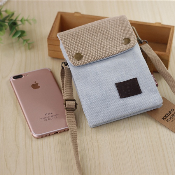 Túi Vải Đeo Chéo Mini Nhiều Ngăn Đựng Điện Thoại Màu Trơn Đơn Giản Thông Dụng Dành Cho Nam Nữ
