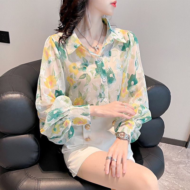 Áo Sơ Mi Chiffon Tay Dài Dáng Rộng In Họa Tiết Thời Trang Mùa Hè Xinh Xắn Cho Nữ