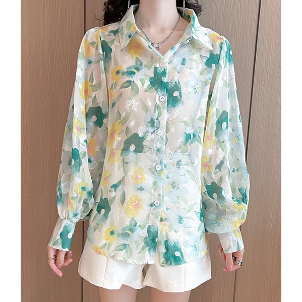 Áo Sơ Mi Chiffon Tay Dài Dáng Rộng In Họa Tiết Thời Trang Mùa Hè Xinh Xắn Cho Nữ