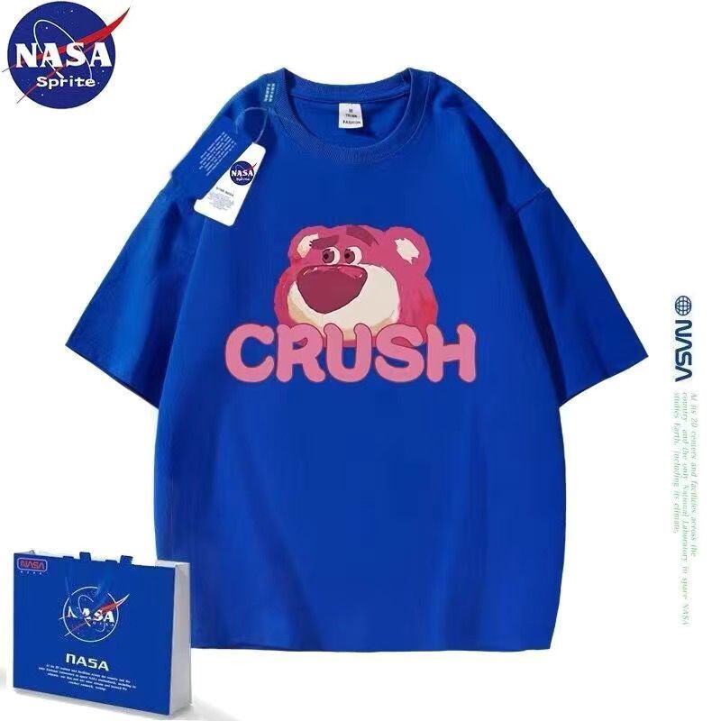 NASA Áo Thun Cotton Ngắn Tay Dáng Rộng In Hình Gấu / Dâu Tây Màu Trơn Dễ Thương Thời Trang Mùa Hè Cho Cặp Đôi