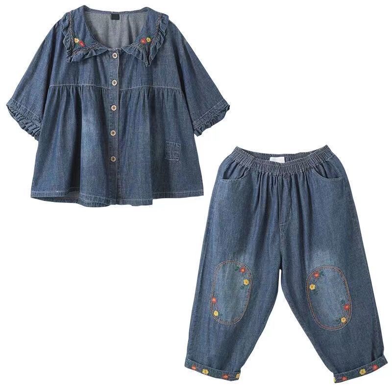 Bộ Áo Denim Mỏng Dáng Rộng Thêu Họa Tiết Thời Trang Mùa Hè 2023 Mới Cho Nữ