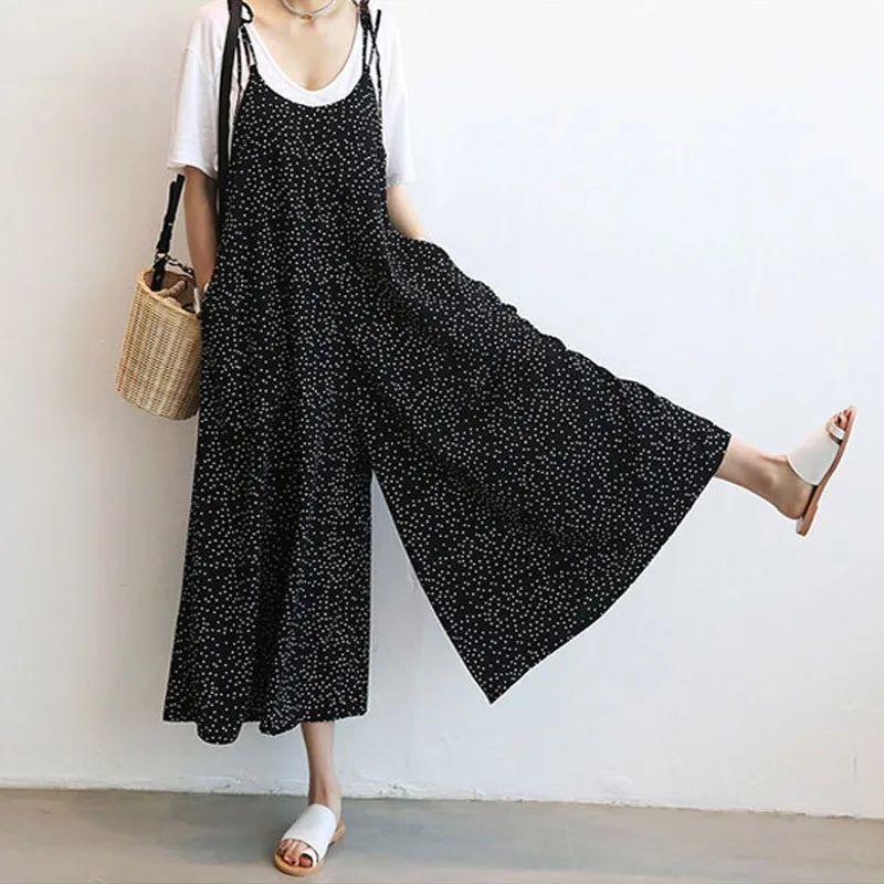 Jumpsuit Ống Rộng Họa Tiết Chấm Bi Phong Cách Hàn Quốc Mới Dành Cho Nữ Chịu Tải 150kg