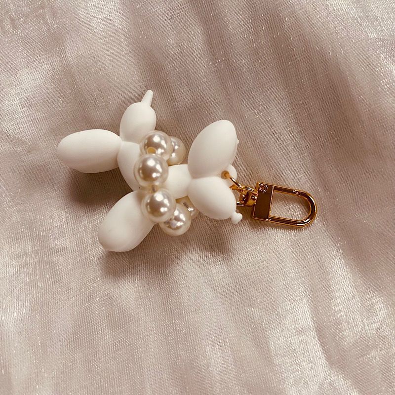 Móc Khóa Hình Chú Chó Hoạt Hình Đính Ngọc Trai Dễ Thương diy