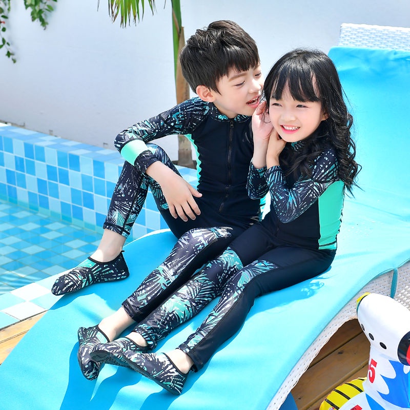 ☏✥Kem chống nắng trẻ em áo tắm một mảnh chia đôi nam nữ đồ lặn quần dài tay ống thở ấm quần áo lặn quần áo mẹ bơi suối n