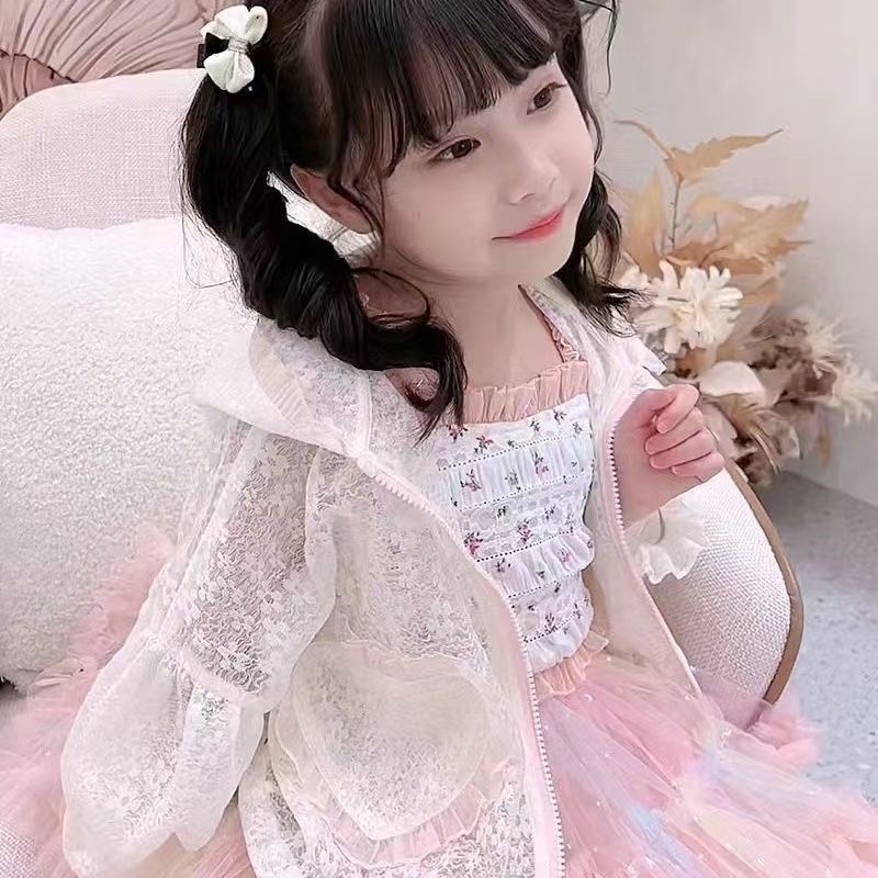 Áo Khoác Chống Nắng Tay Dài Có Mũ Trùm Phối Ren Mỏng Phong Cách Thời Trang Mới 2023 Dành Cho Bé Gái