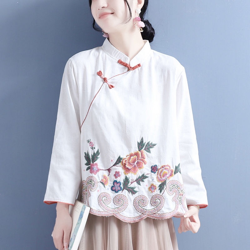 Áo Sơ Mi Tay Dài Cổ Đứng Phong Cách Dân Tộc Trung Hoa Thời Trang Mùa Xuân 2023 2023 Dành Cho Bạn Nữ