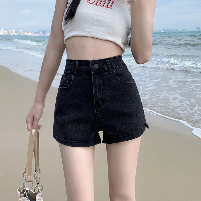 Quần Short Denim Lưng Cao Dáng Chữ a Màu Đen Thời Trang Mùa Hè Phong Cách Hàn Quốc Cho Nữ