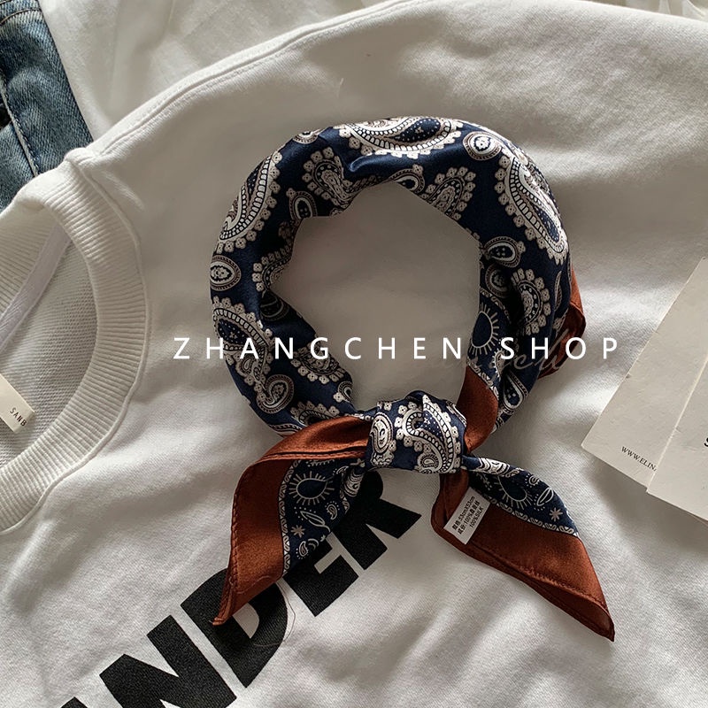 Khăn Quàng Cổ Hình Vuông Bằng Lụa Họa Tiết Hoa Phong Cách retro Pháp Dễ Phối Đồ Thời Trang Xuân Thu Cho Nữ