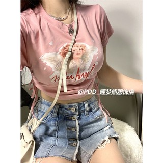 Áo Thun Ngắn Tay Phối Dây Rút Thời Trang Mùa Hè Dành Cho Nữ