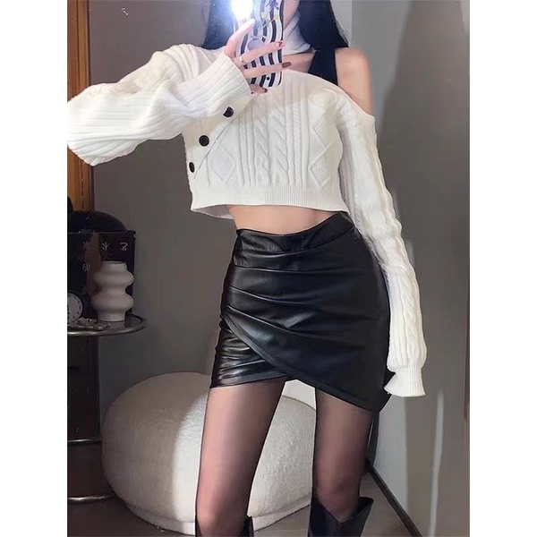 Jiashucheng Chân Váy Da Lưng Cao Thời Trang Xinh Xắn Dành Cho Nữ